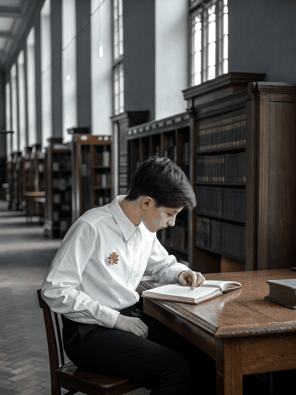 A student in a library setting representing the Briviox standard of excellence